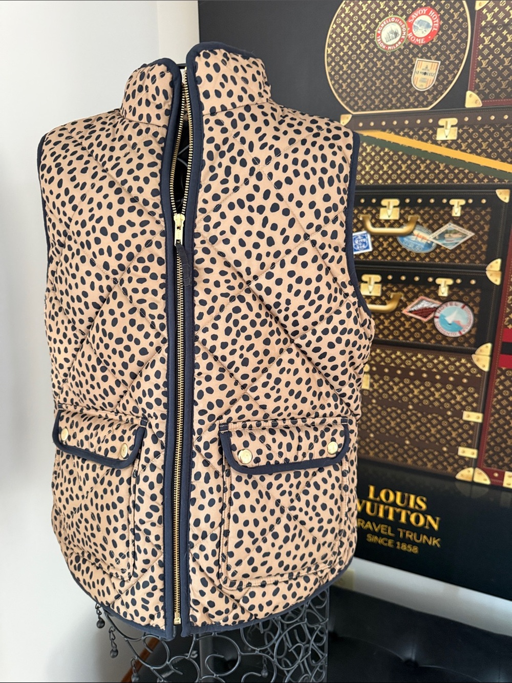 Jcrew women’s small Quilted Cheetah Print Puffer Vest - Tan/Black